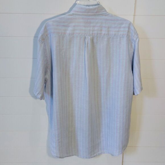 Brooks Brothers 346 Men's Large 100% Linen Striped Button Down Shirt Blue Beachy - Picture 2 of 9